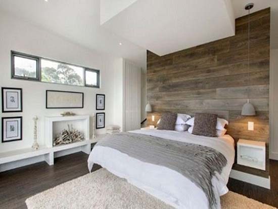 Phòng ngủ tạo cảm giác dễ chịu, thư thái với gạch ốp tường vân gỗ đẹp, màu sắc dịu nhẹ