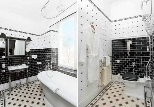 phói gạch đen trắng trong không gian phòng tắm